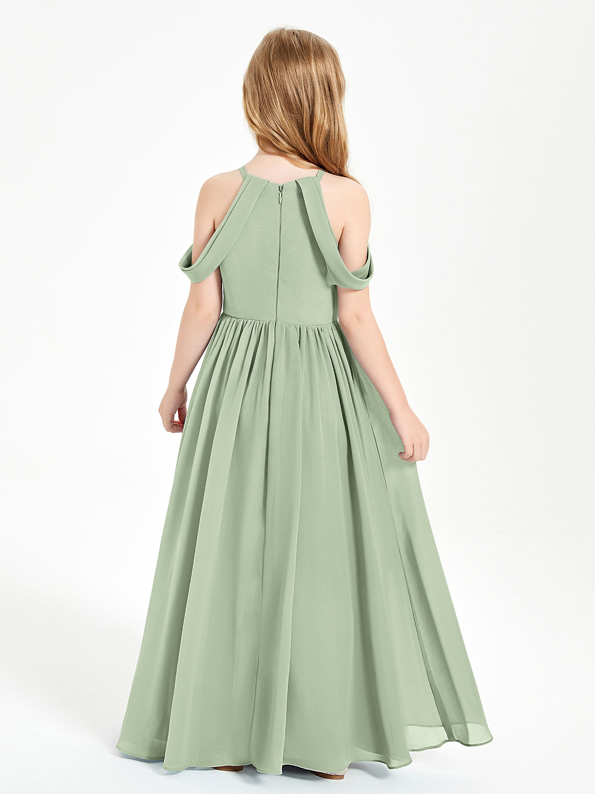 Dreamy Off the Shoulder Bridesmaid Gown for Junior Dusty Sage